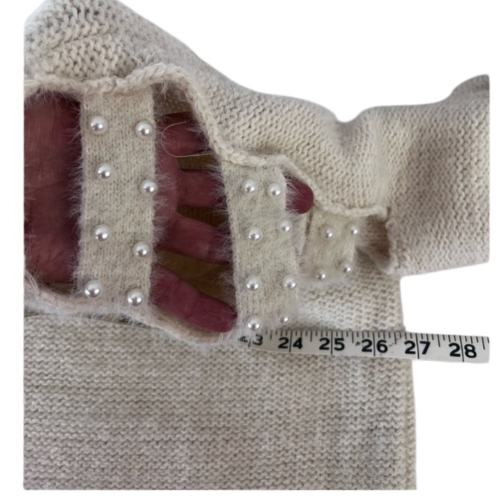 Easel Cream Pearl Cutout Sleeve Fuzzy Knit Sweater S/M - Picture 7 of 13